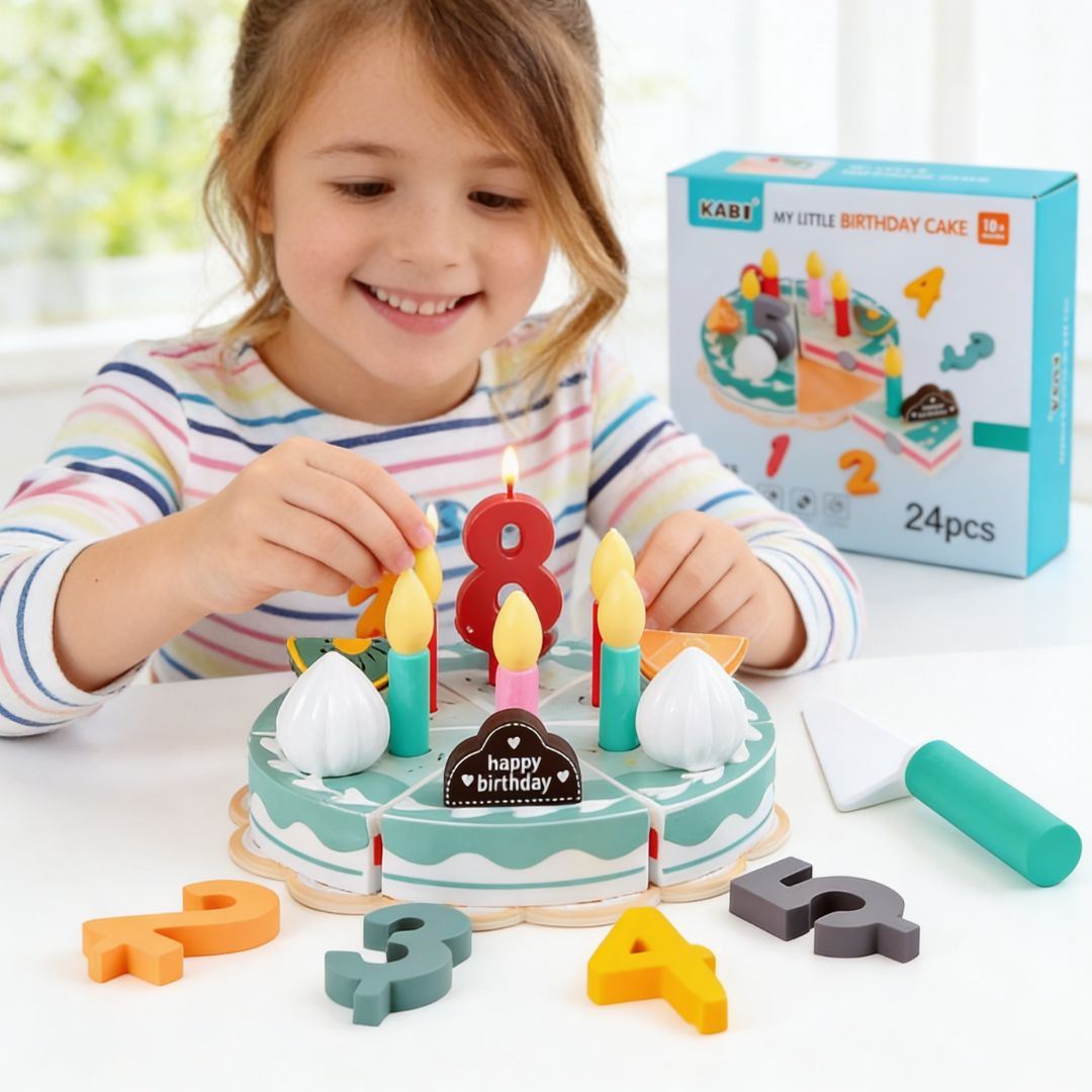 Juguete Montessori Torta de cumpleaños Didáctica en madera 24 piezas